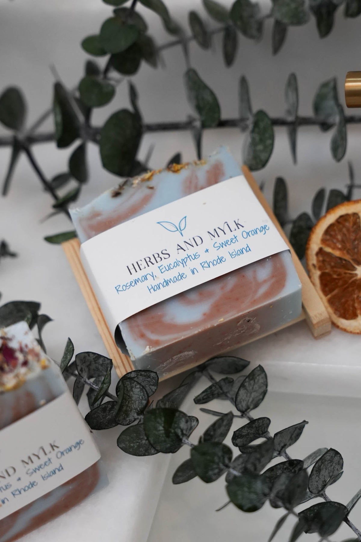 Rosemary Eucalyptus Sweet Orange soap packaging detail