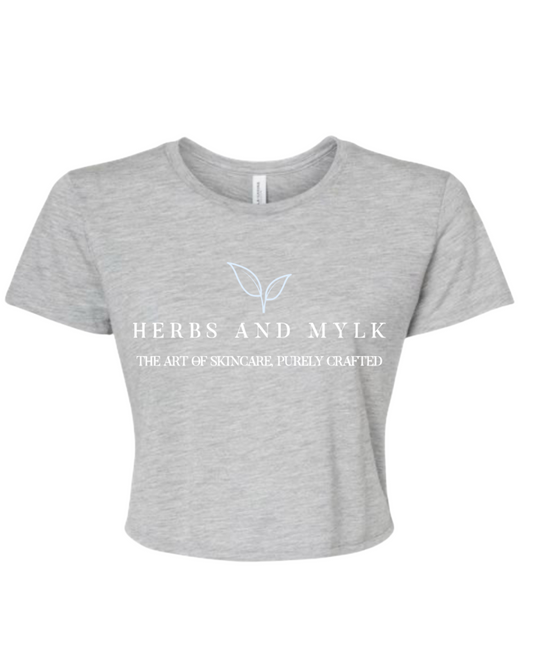Herbs and Mylk Logo Crop Top – Grey (Full Logo & Tagline)