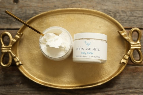 Whipped herbal baby butter texture close-up