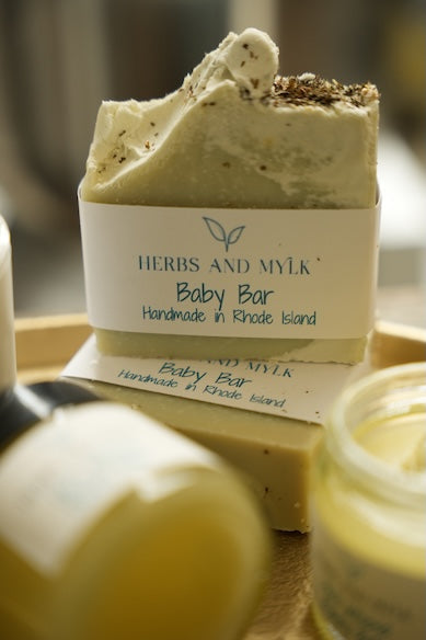 Botanical baby bar soap in use during bath time