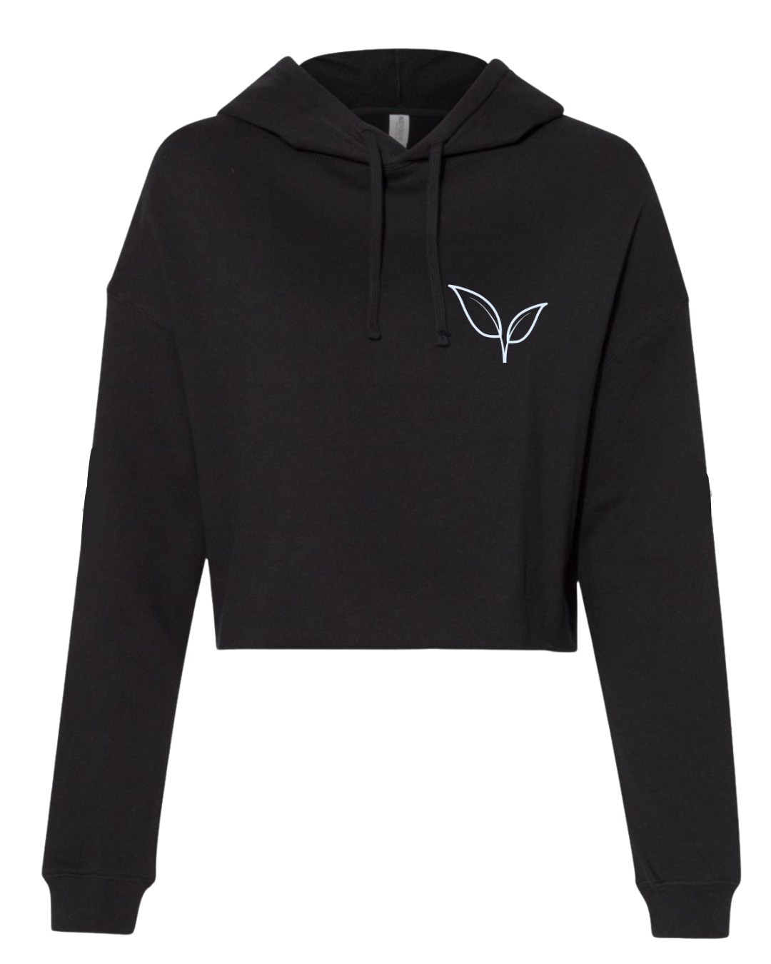 Herbs and Mylk Minimalist Crop Hoodie – Black (Leaf Logo Only)
