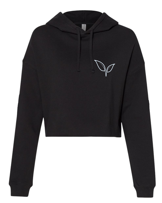 Herbs and Mylk Minimalist Crop Hoodie – Black (Leaf Logo Only)