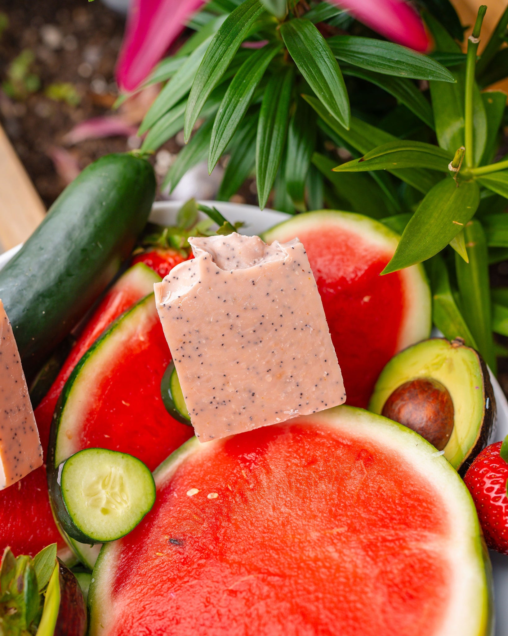 Watermelon, Strawberry, Avocado & Mint Artisan Scrub Bar Soap