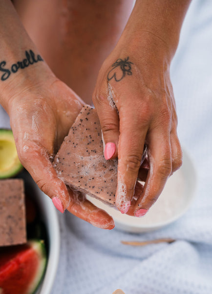 Watermelon, Strawberry, Avocado & Mint Artisan Scrub Bar Soap