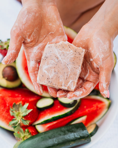 Watermelon, Strawberry, Avocado & Mint Artisan Scrub Bar Soap