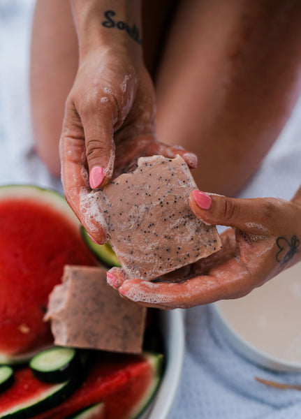 Watermelon, Strawberry, Avocado & Mint Artisan Scrub Bar Soap