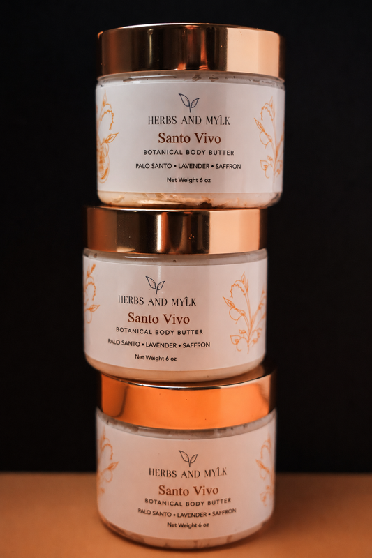 Santo Vivo botanical body butter jar - deeply nourishing whipped moisturizer
