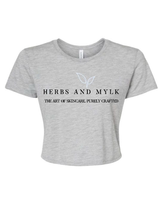 Herbs and Mylk Logo Crop Top – Grey (Full Logo & Tagline)