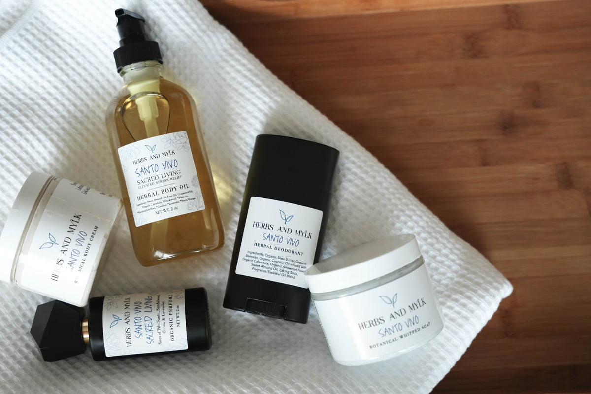 Santo Vivo body oil bottle and packaging lifestyle shot